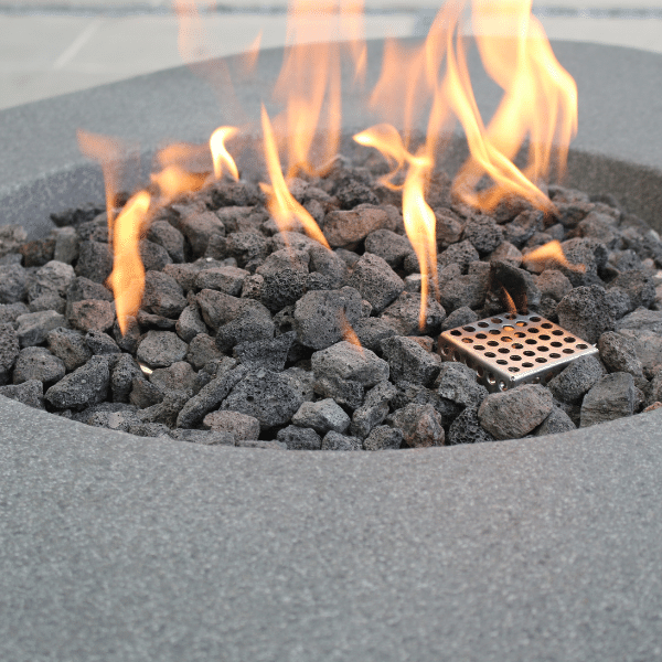 Elementi Boulder Rock Fire Pit Table OFG110 With Flame Close Up Photo of Burner Area