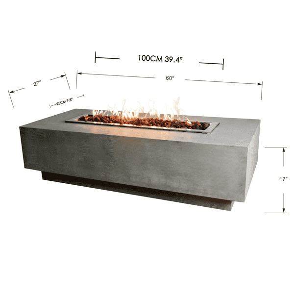 Elementi Granville Rectangular Concrete Fire Pit Table Dimensions
