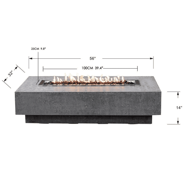 Elementi Hampton Rectangle Concrete Fire Pit Table Dimensions