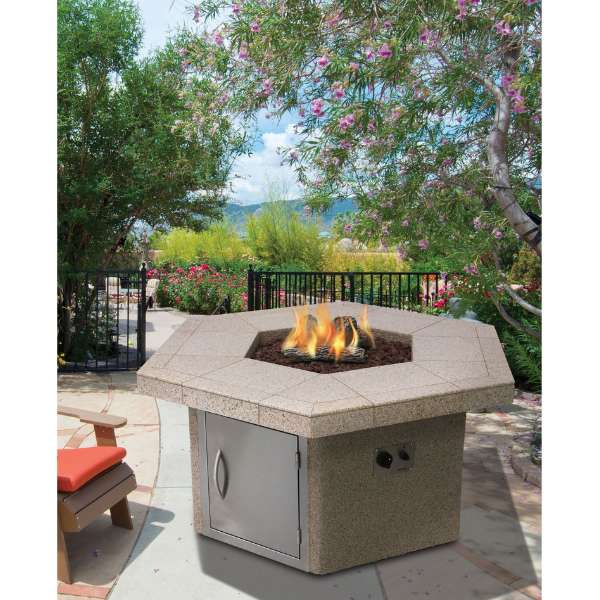 Cal Flame Dining Height Outdoor Propane Fire Pit In An Outdoor Sample Set Up