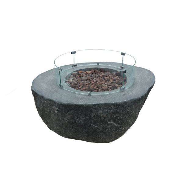 Elementi Boulder Fire Table With Windscreen Without Flame On A White Background