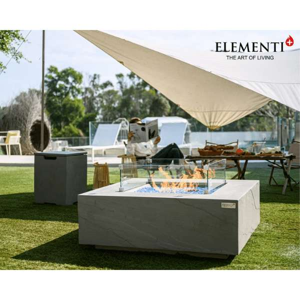 Elementi Plus Capertee Fire Table OFG411SG With Windscreen and Propane Tank Cover