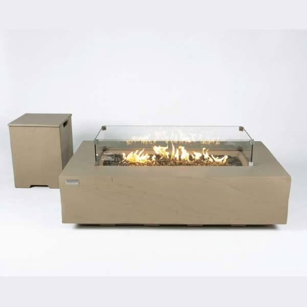 Elementi Plus Colorado Fire Table OFG410SY With Flame Windscreen and Propane Tank Cover