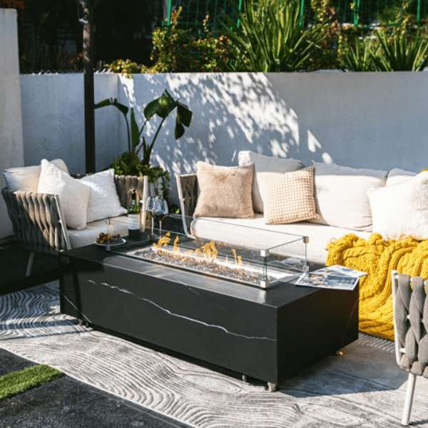 Elementi Plus Varna Marble Porcelain Fire Table OFP121BB In  Backyard