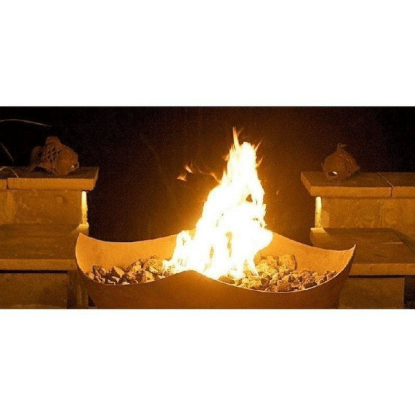 Fire Pit Art Manta Ray 36 Inch Handcrafted Carbon Steel Gas Fire Pit With Flame Close Up Image