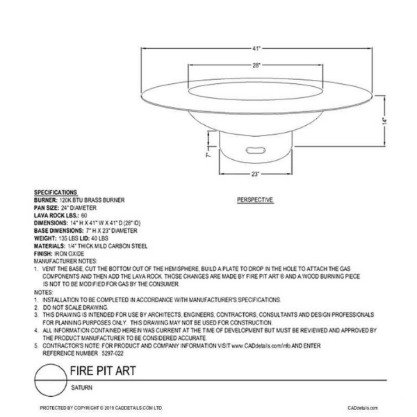 Fire Pit Art Saturn Fire Pit Specifications
