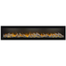 Napoleon Alluravision 74 Inch Wall Mount Electric Fireplace With Yellow Flame On And A Log Set On A White Background