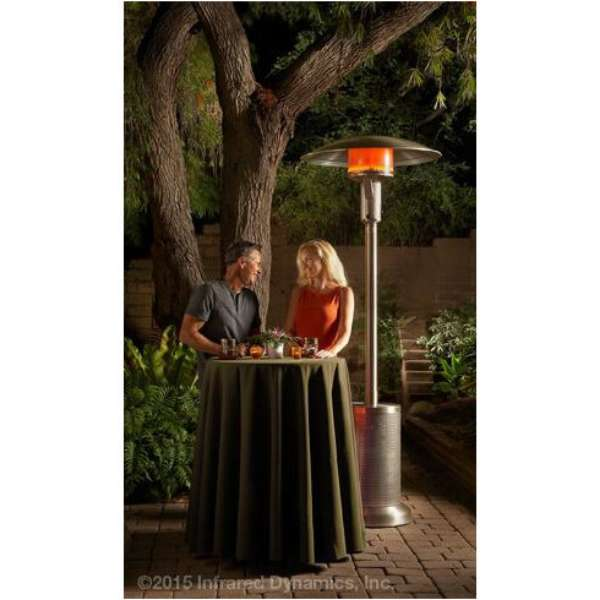 Sunglo Propane Portable Patio Heater Stainless Steel 40000 In An Outdoor Set Up