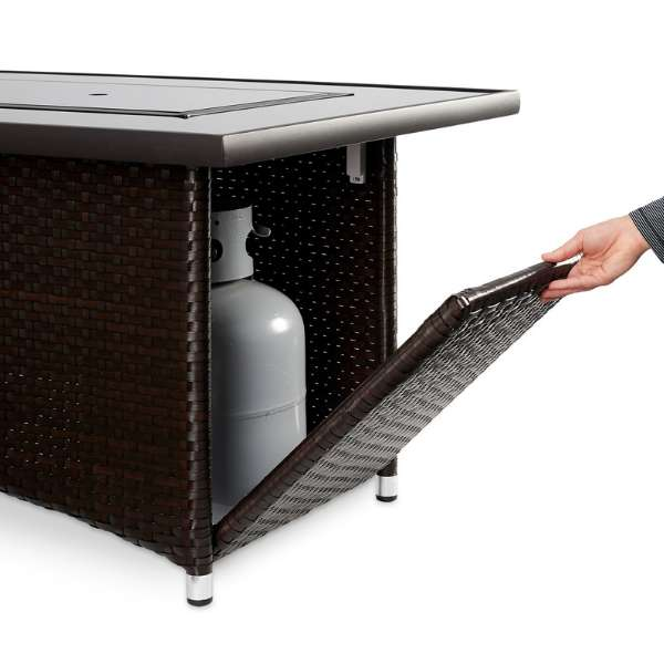     The Outdoor Greatroom Balsam Montego Linear Gas Fire Pit Table Enclosed Tank Cover On A White Background