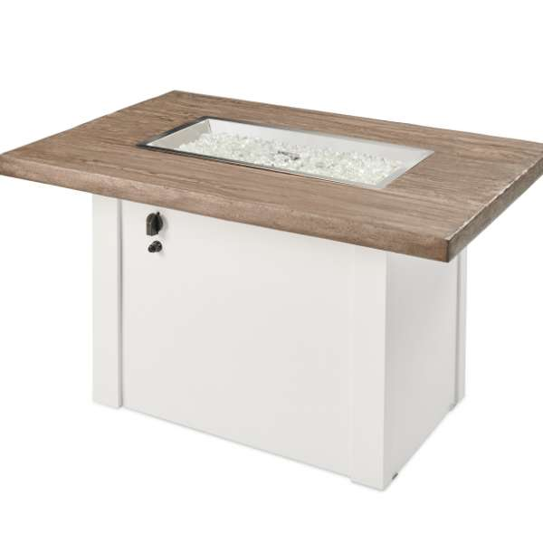   The Outdoor Greatroom Havenwood Rectangular Gas Fire Pit Table In White On A White Background