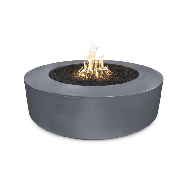 The Outdoor Plus Florence Fire Pit Gray With Flame On A White Background