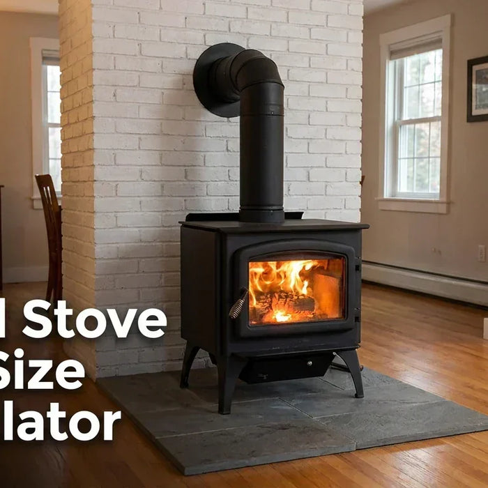 Black cast iron wood stove installed in a living room with brick surround