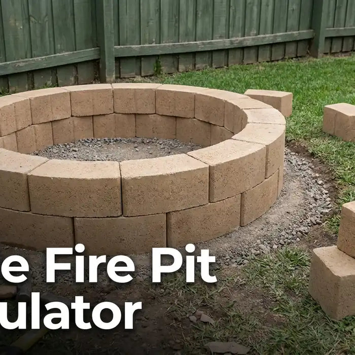 A partially constructed circular DIY fire pit showing the first two courses of ring blocks in place