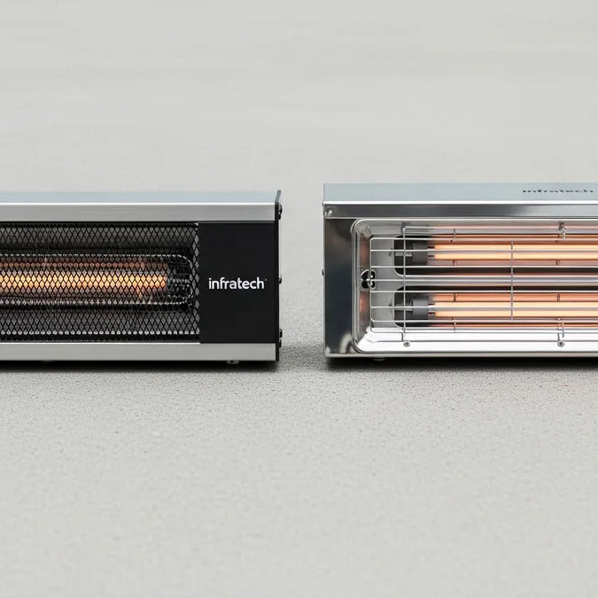 Bromic vs infratech Patio Heater on a white background