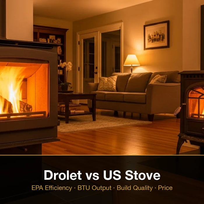 Drolet vs US stove Wood Stove in backyard