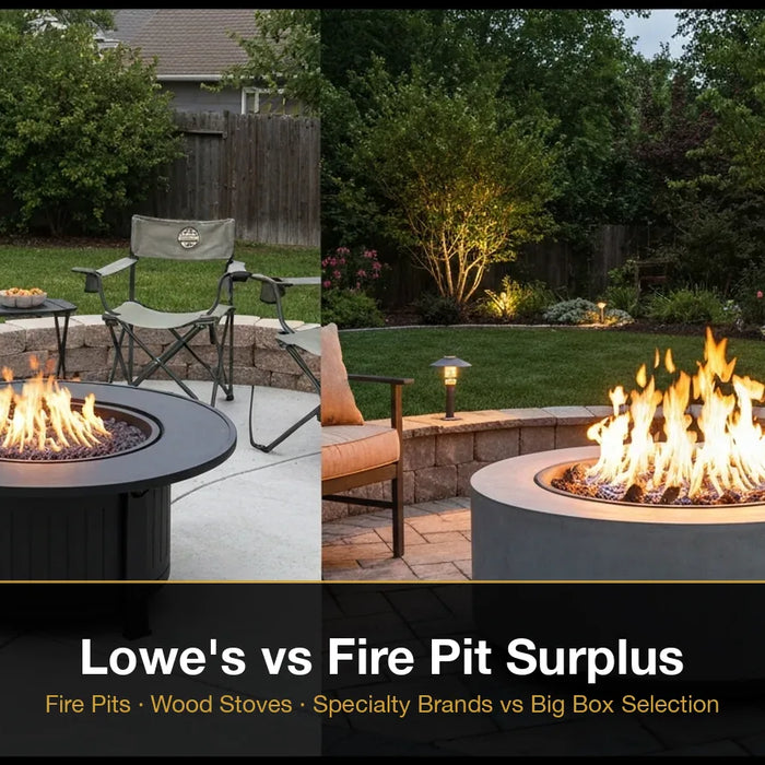Big box entry-level fire pit display compared to specialty premium fire pit for outdoor living investment