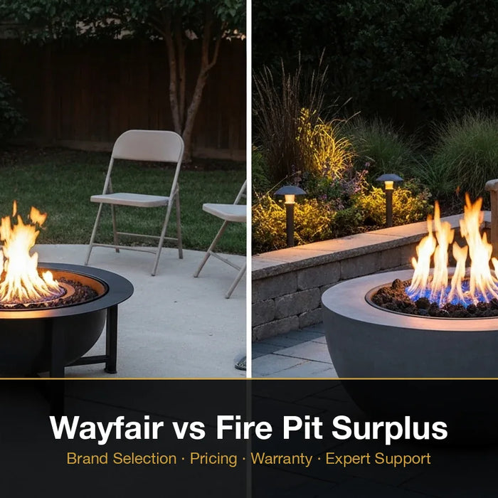 Wayfair marketplace entry fire pit compared to Fire Pit Surplus specialty premium fire pit for outdoor living