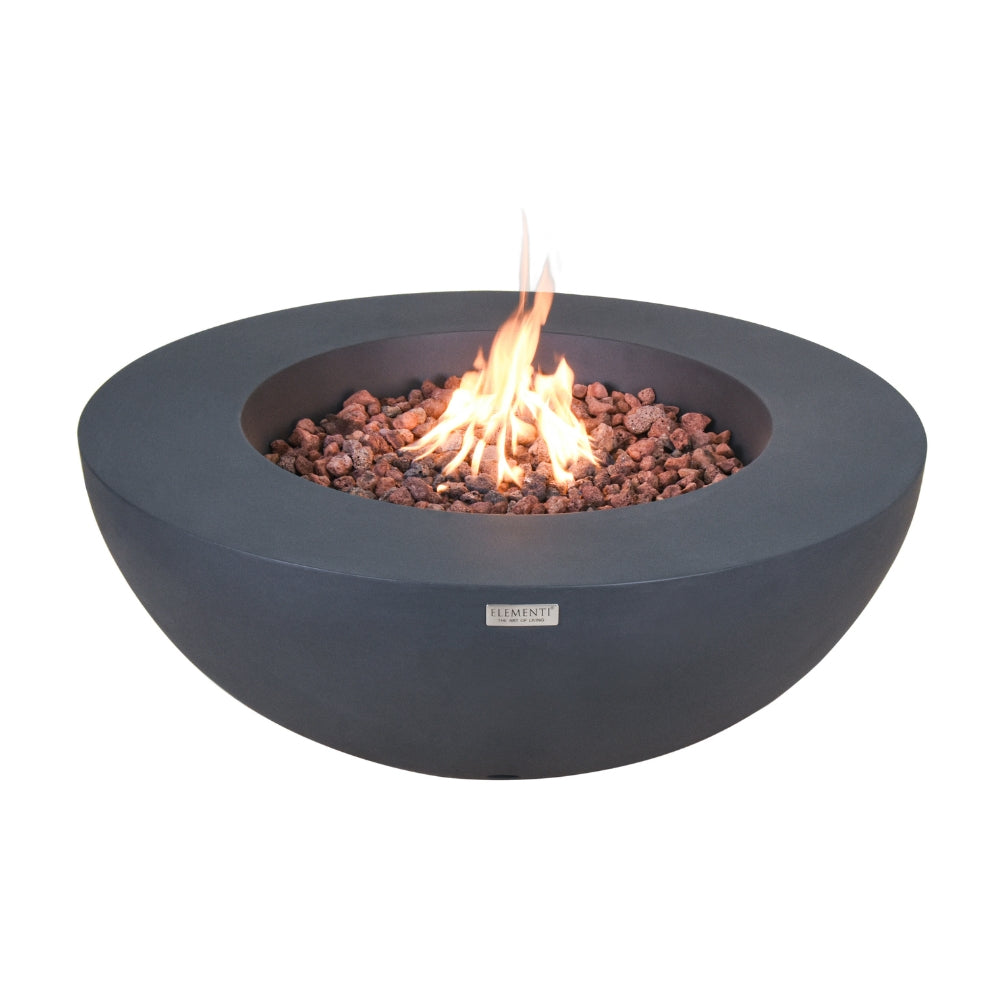 Elementi Lunar round concrete fire pit table with bowl-shaped design