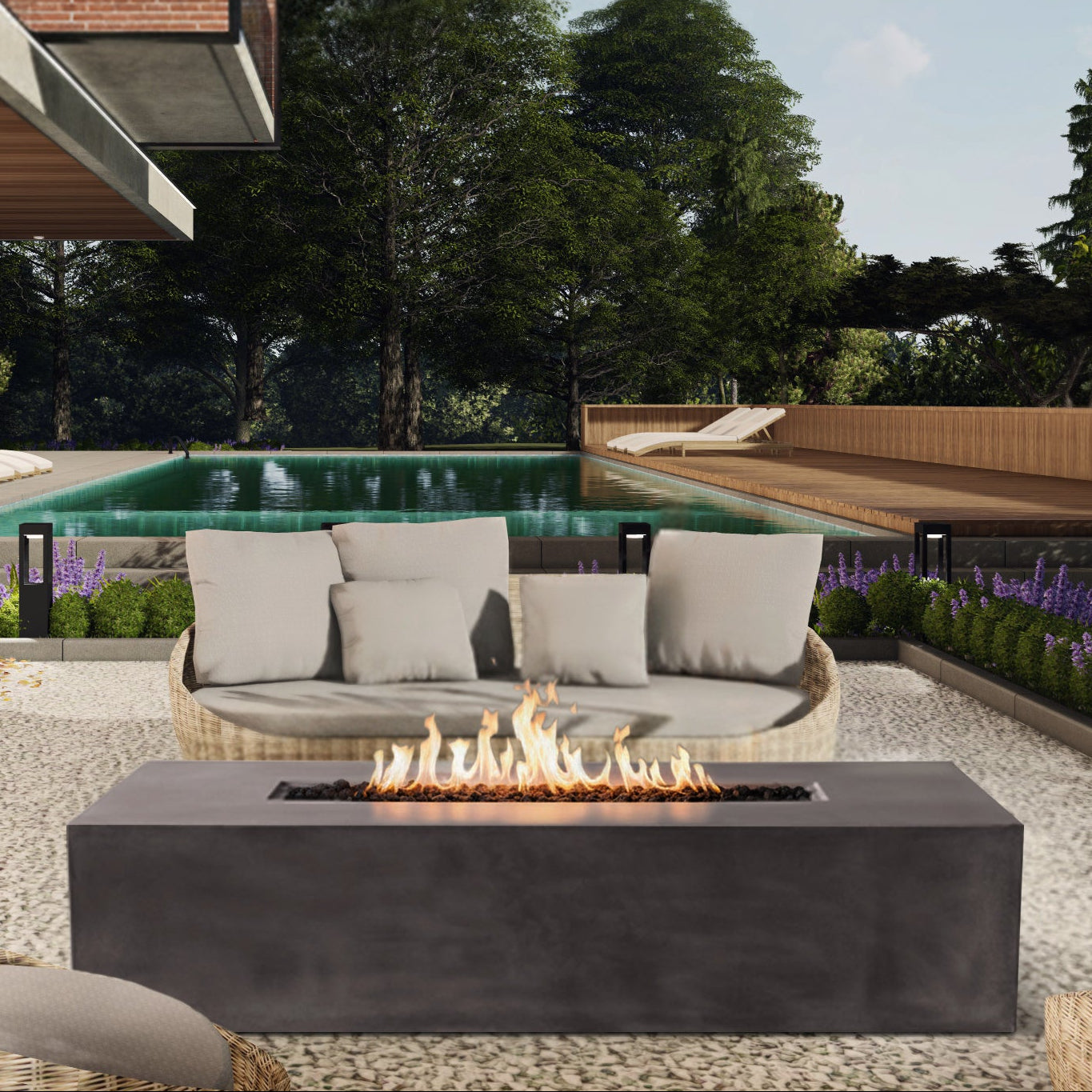 Brut 60 Rectangle Concrete Fire Pit Table 65K BTU Outdoor Patio