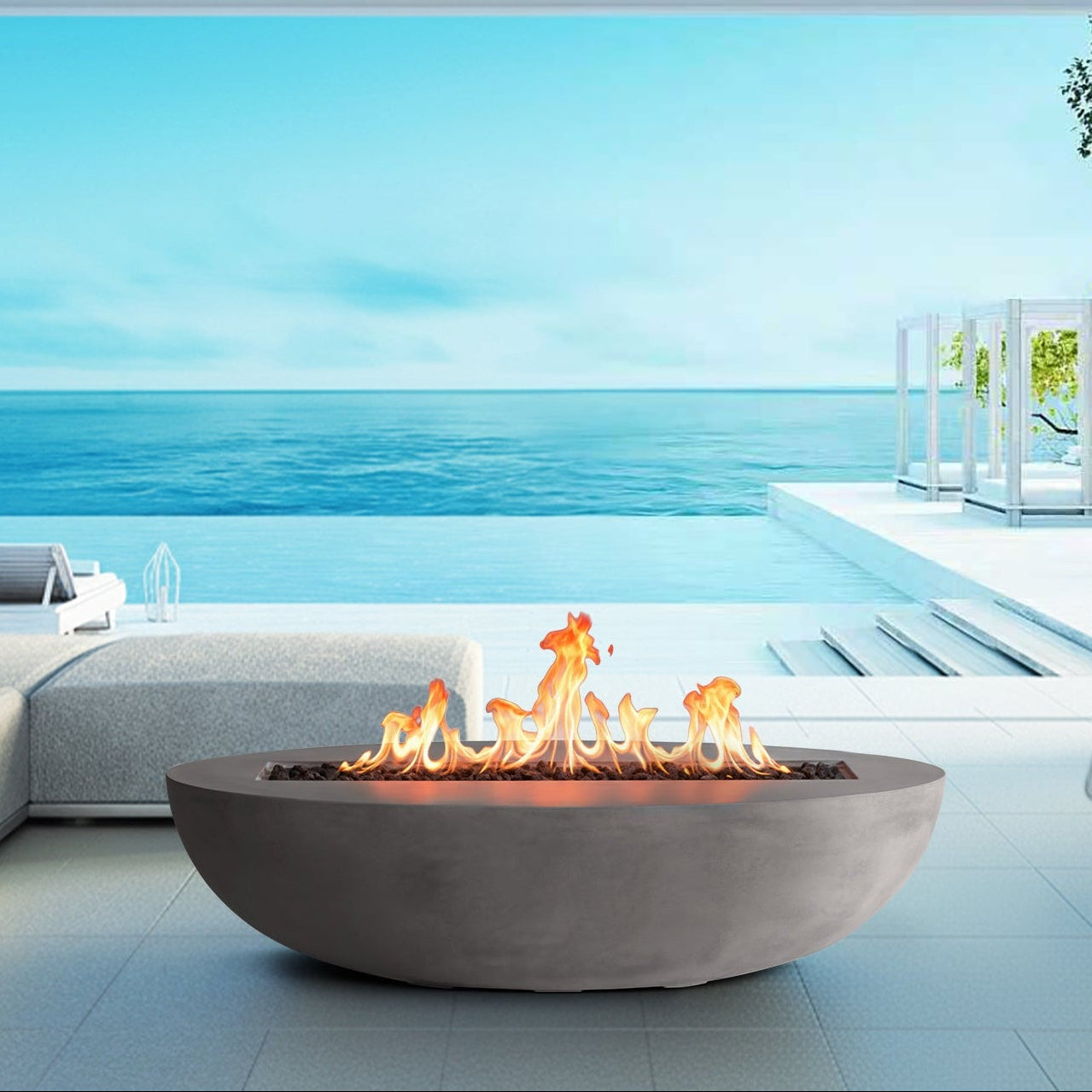 PyroMania Oasis GFRC Concrete 66x33 Inch Oval Outdoor Fire Pit Table