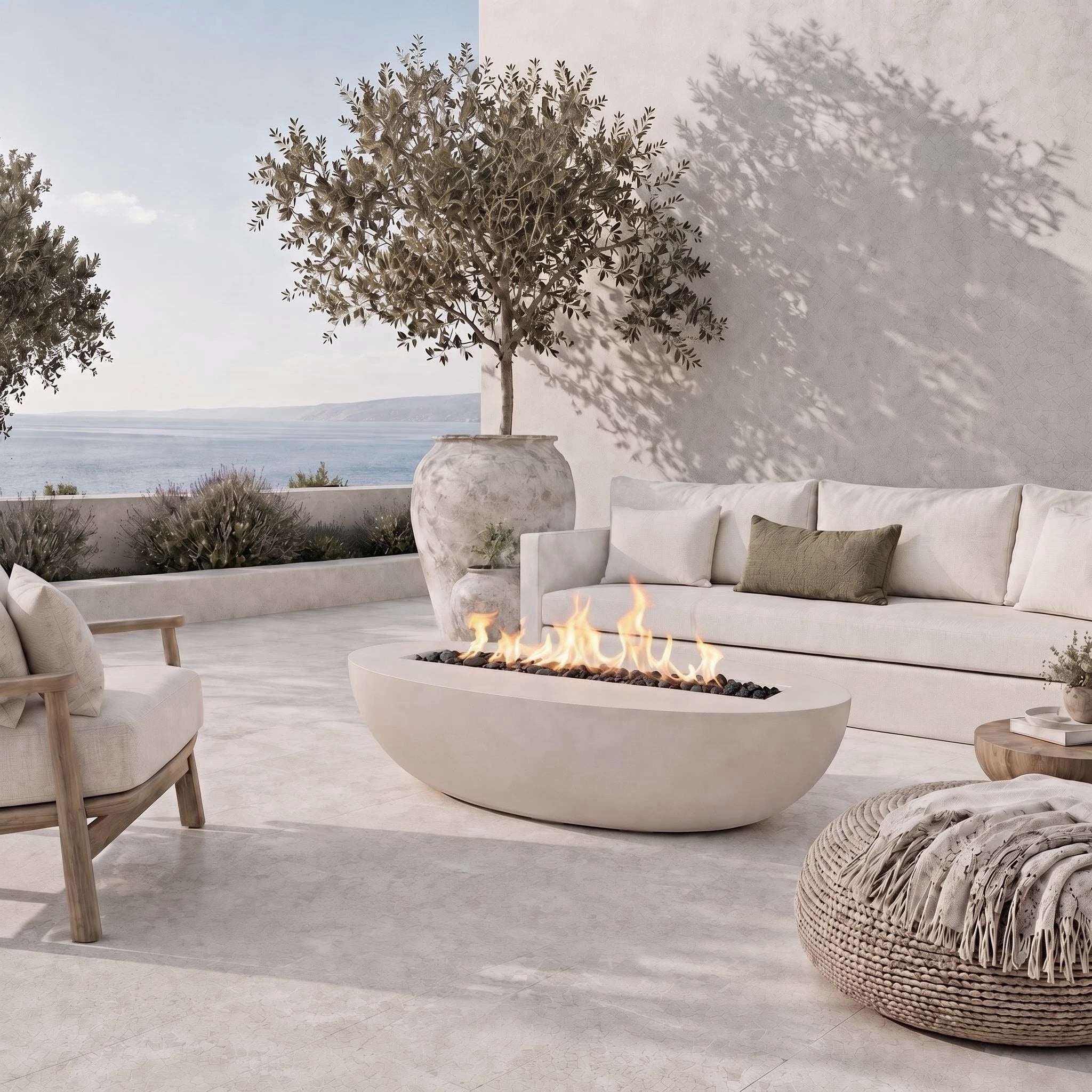 PyroMania Oasis GFRC Concrete 66x33 Inch Oval Outdoor Fire Pit Table