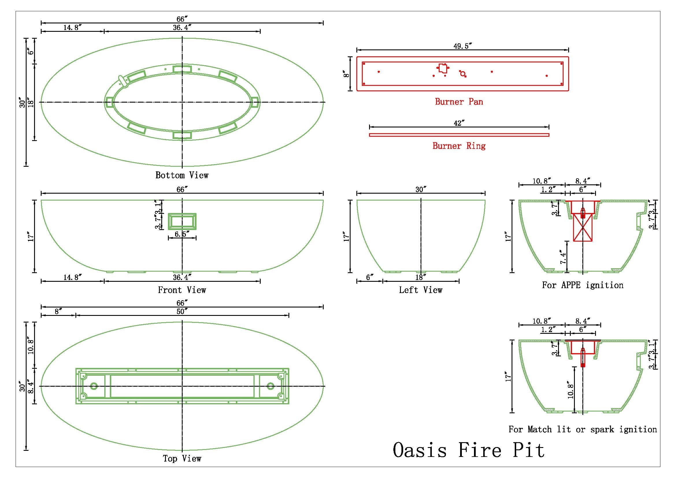 PyroMania Oasis GFRC Concrete 66x33 Inch Oval Outdoor Fire Pit Table