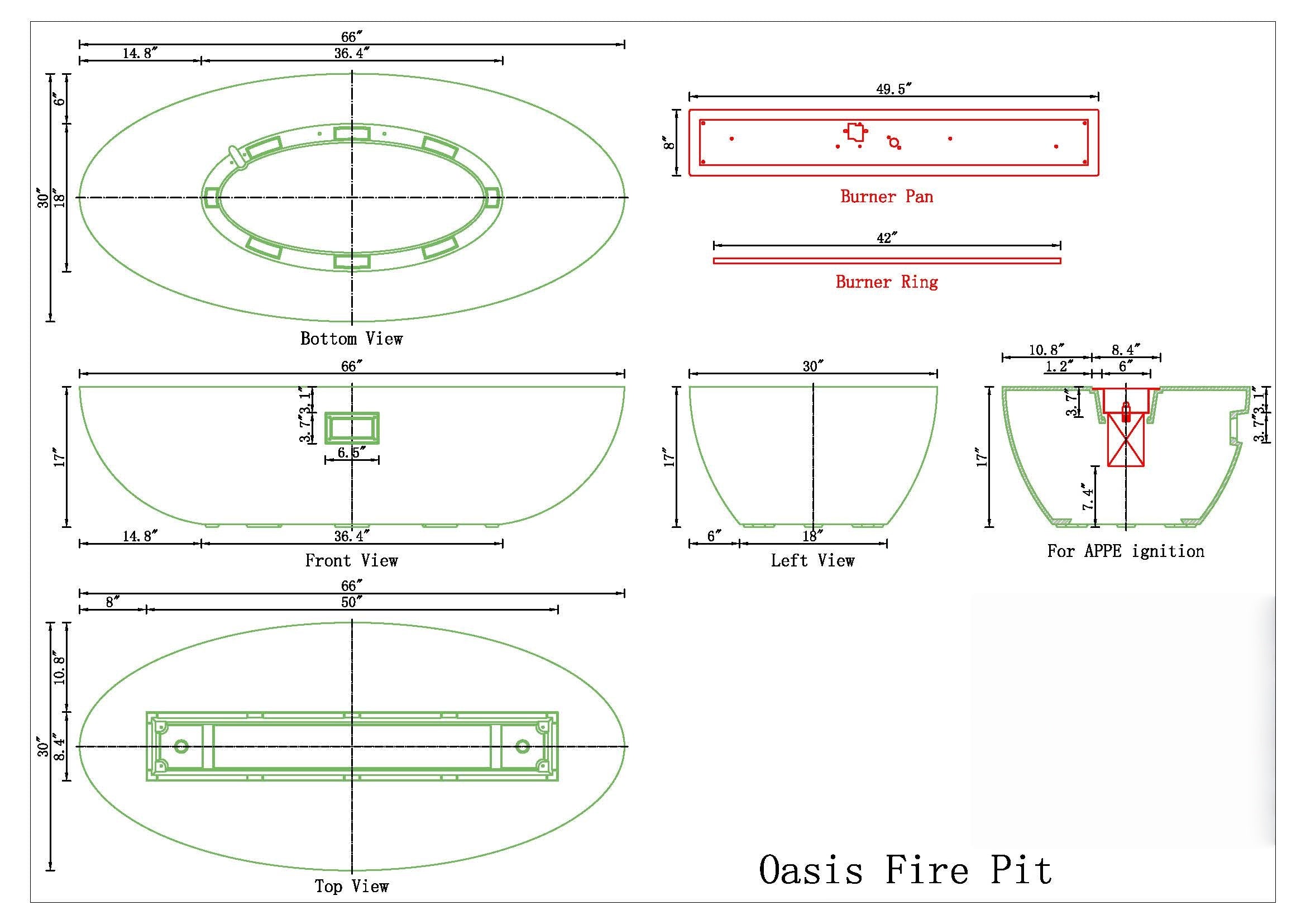 PyroMania Oasis GFRC Concrete 66x33 Inch Oval Outdoor Fire Pit Table