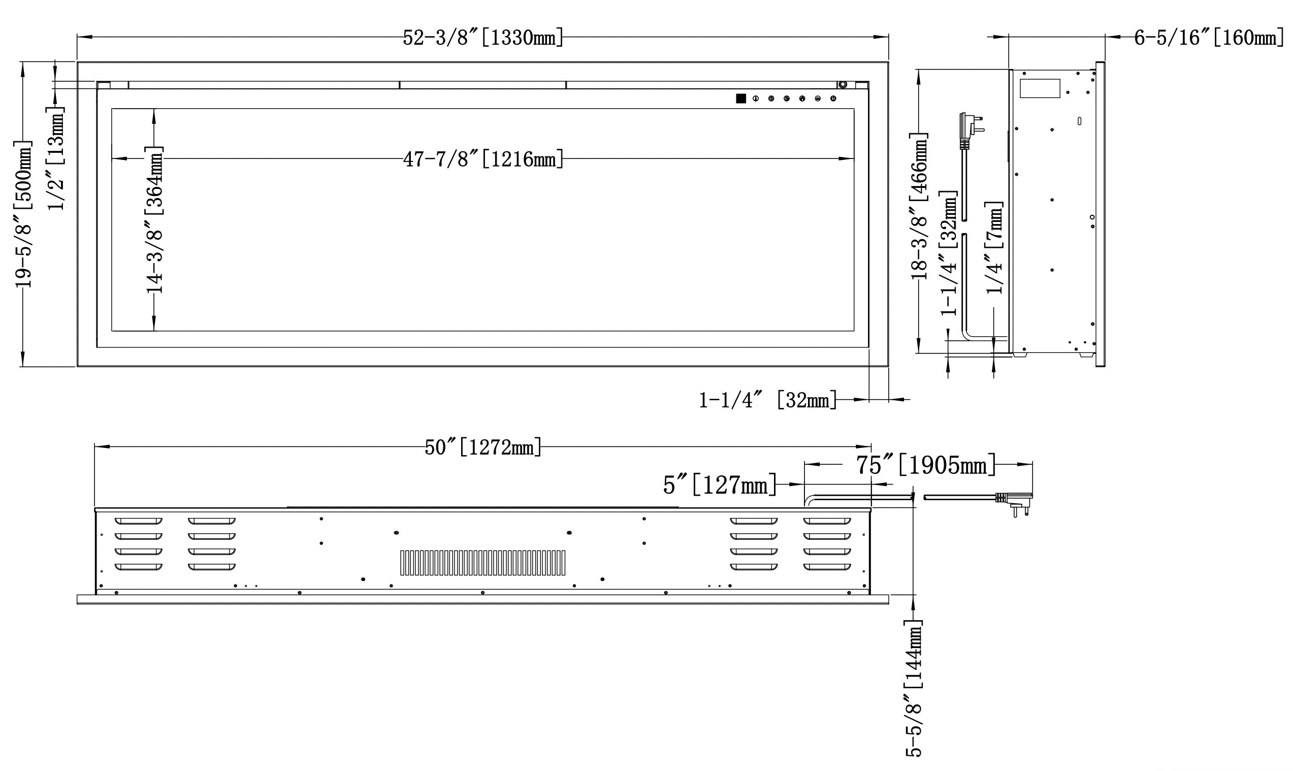 Modern Flames Orion Slim 52-inch Virtual Fireplace Built-In Wall Mounted Electric Heater