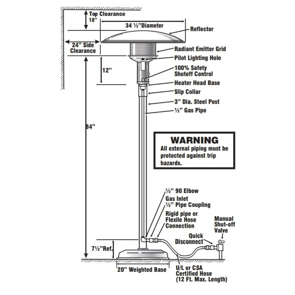 Sunglo Natural Gas Portable Patio Heater - Stainless Steel 50000 BTUs - A242SS