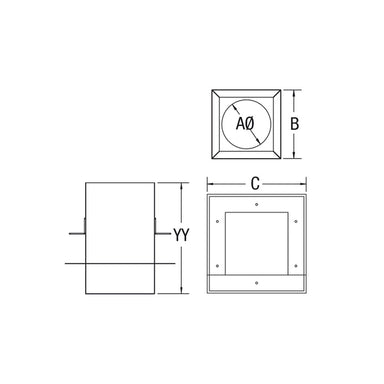VORTEX 3-inch Square Pellet Vent Ceiling Support Box - Flat, Cathedral, Sloped