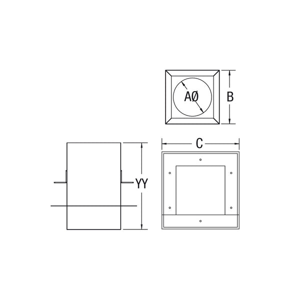 VORTEX 3-inch Square Pellet Vent Ceiling Support Box - Flat, Cathedral, Sloped