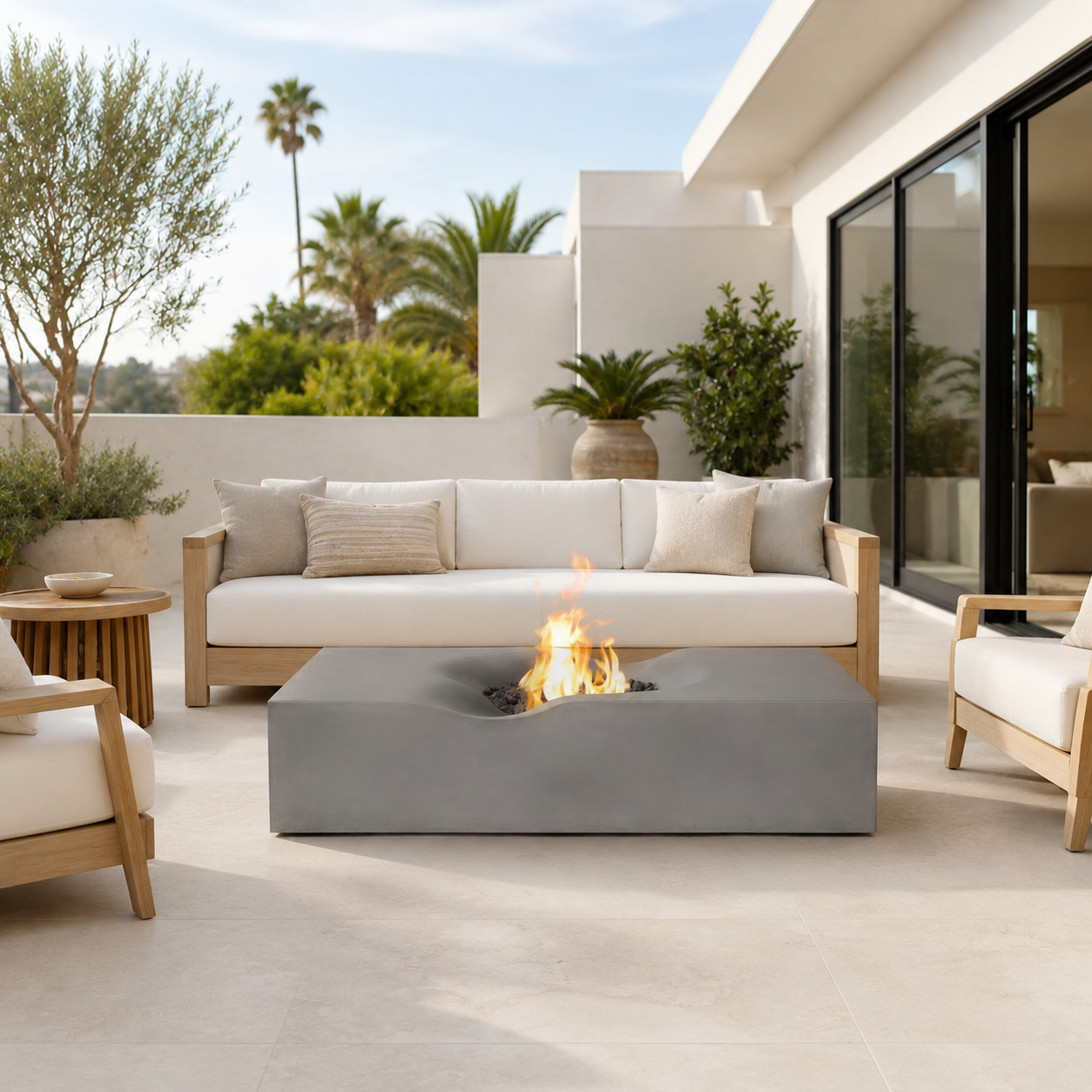 Venice 60 x 34 Inch Rectangle Concrete Fire Pit Table