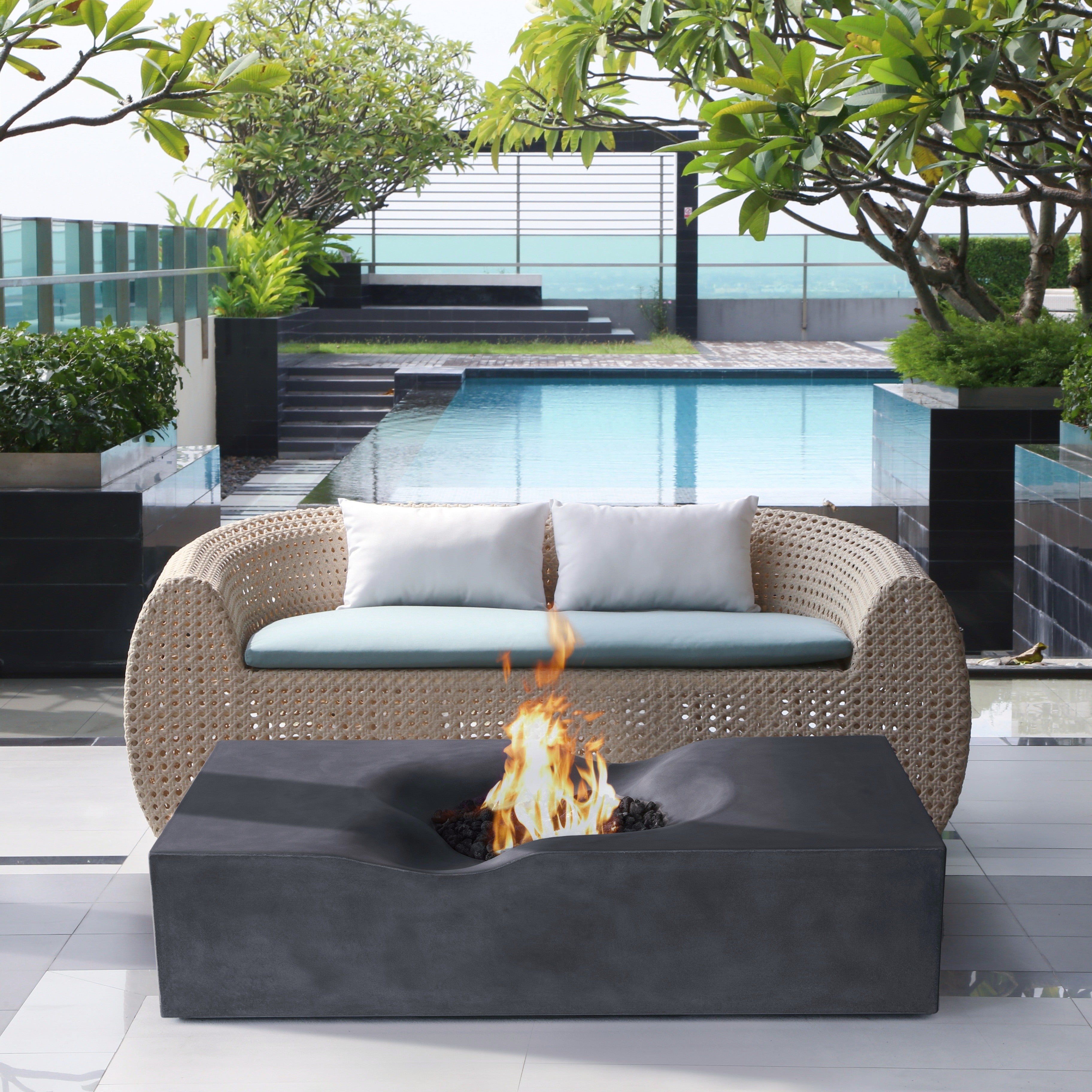 Venice 60 x 34 Inch Rectangle Concrete Fire Pit Table