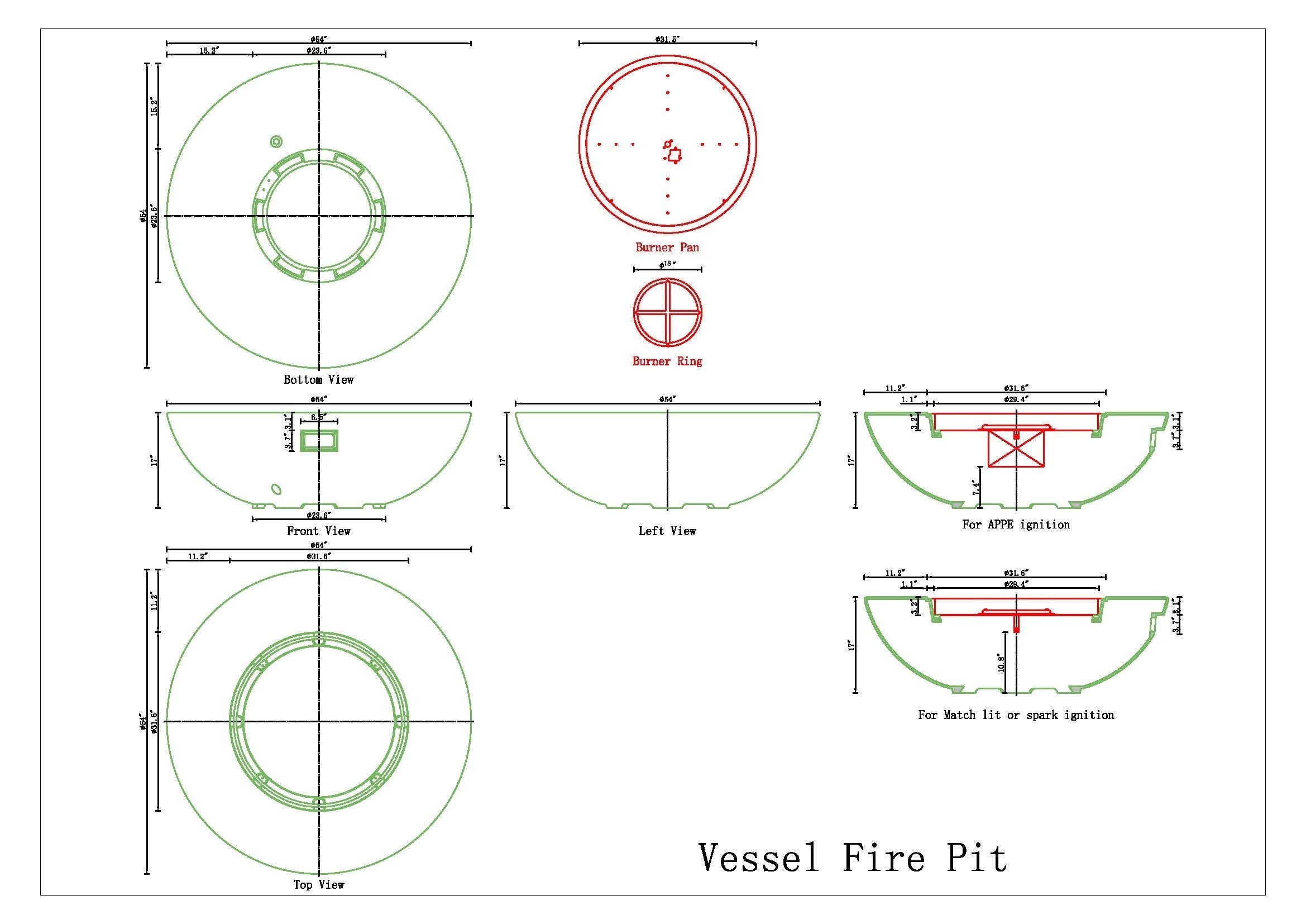 PyroMania Vessel 54-inch Round GFRC Concrete Fire Pit 100,000 BTU