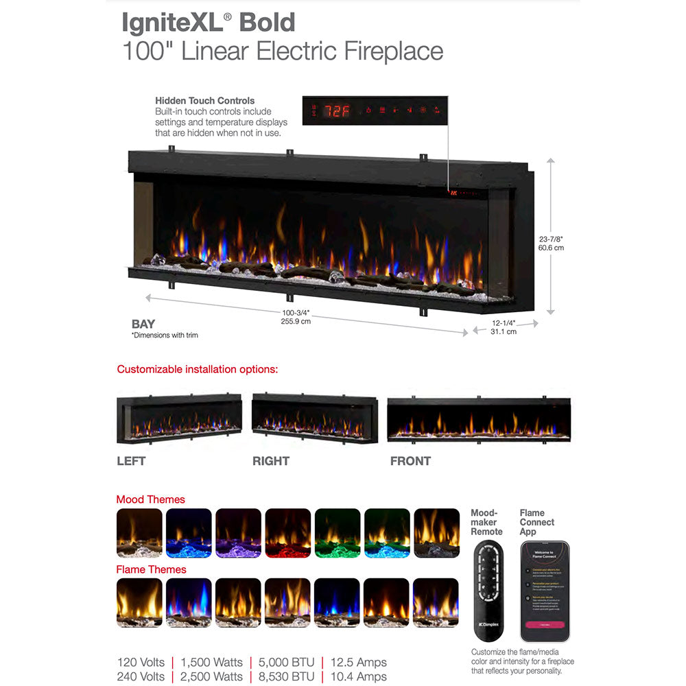 Dimplex IgniteXL Bold Deep 100-Inch Electric Fireplace: Modern Built-In Linear Hearth