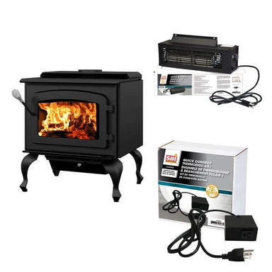 Drolet Escape 1800 On Legs Wood Stove Heat Kit DB03105K With 130 CFM Blower And Thermodisc