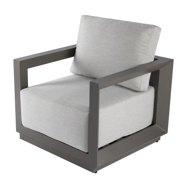 Chair with gray frame and cushions on a white background