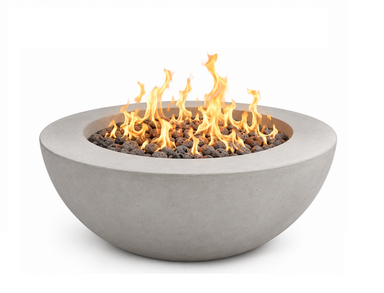 Pottery Works 48" Colton round concrete fire table PWCFT-1 in Natural finish with lava rock fill