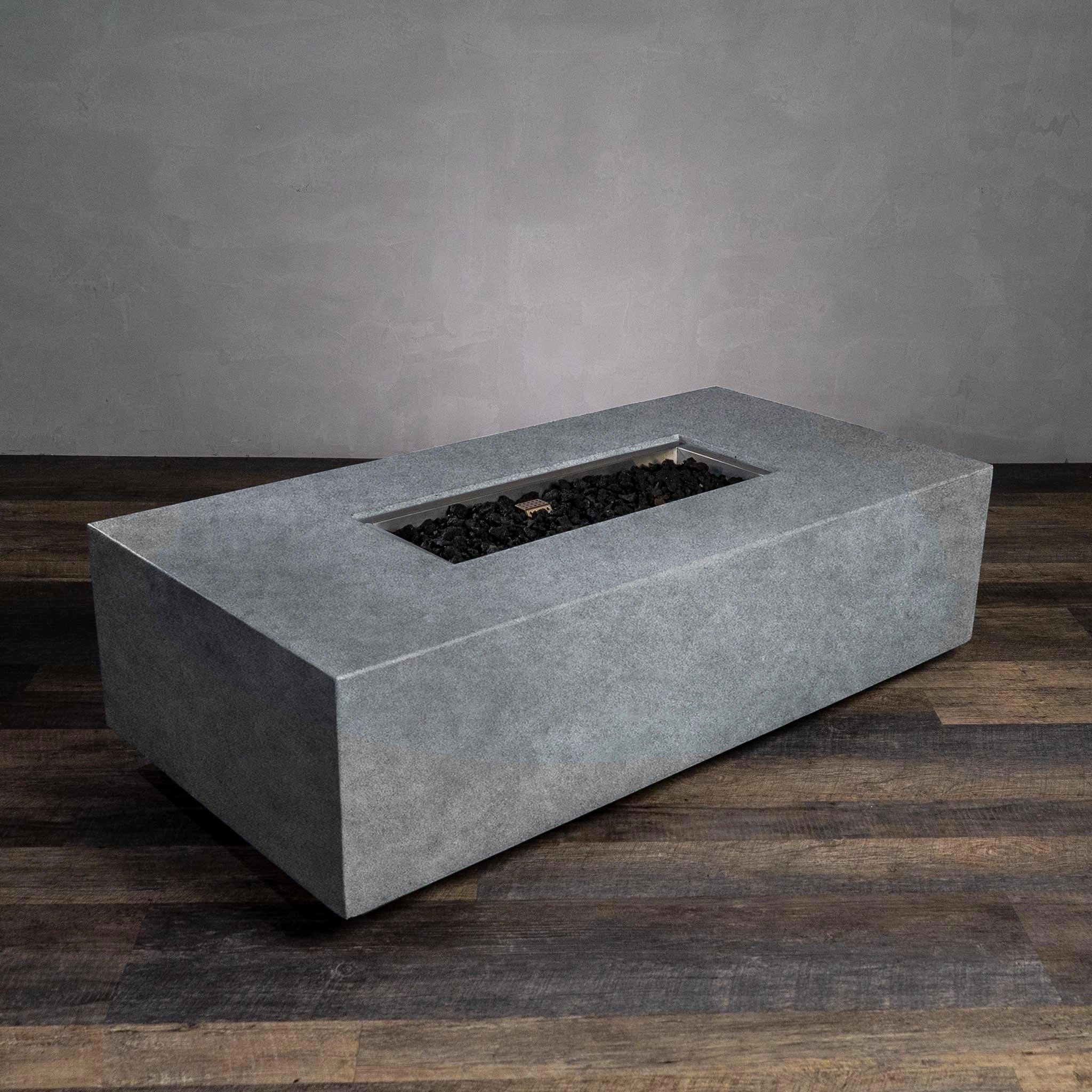 Starfire Designs Beton Rectangle Concrete Gas Fire Pit Natural Gray with lava rocks