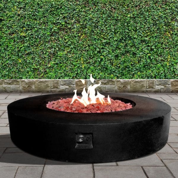 Stonelum Coliseo 02 Concrete Round Fire Pit Black in Vertical Garden Background