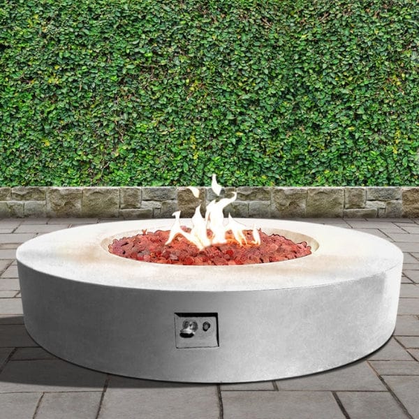 Stonelum Coliseo 02 Concrete Round Fire Pit Natural Concrete in Vertical Garden Background