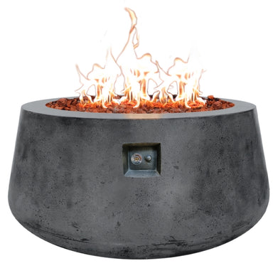 Stonelum Indiana Modern Fire Pit 02 graphite with fire on a white background