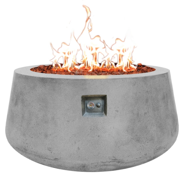Stonelum Indiana Modern Fire Pit 02 natural concrete with fire on a white background