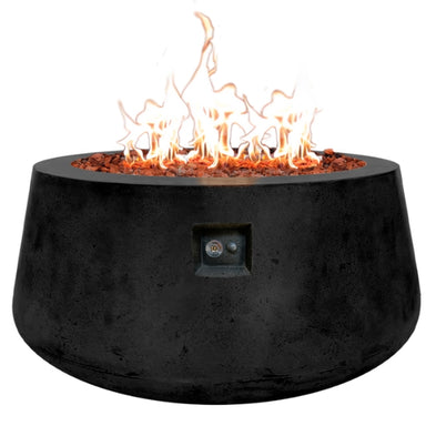 Stonelum Indiana Modern Fire Pit 02 black with fire on a white background