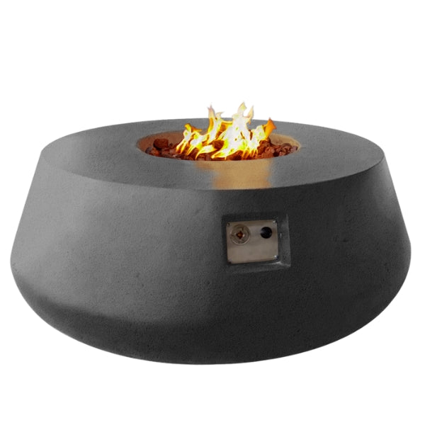 Stonelum Indiana Modern Fire Pit 03 graphite with fire on a white backgroud