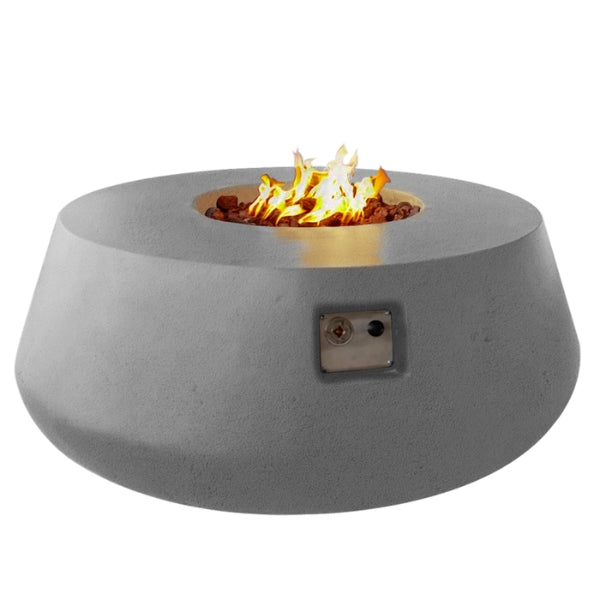 Stonelum Indiana Modern Fire Pit 03 natural concrete with fire on a white backgroud