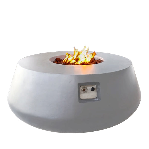 Stonelum Indiana Modern Fire Pit 03 white with fire on a white backgroud