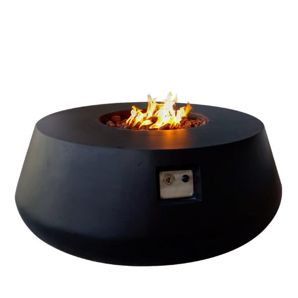 Stonelum Indiana Modern Fire Pit 03 black with fire on a white backgroud