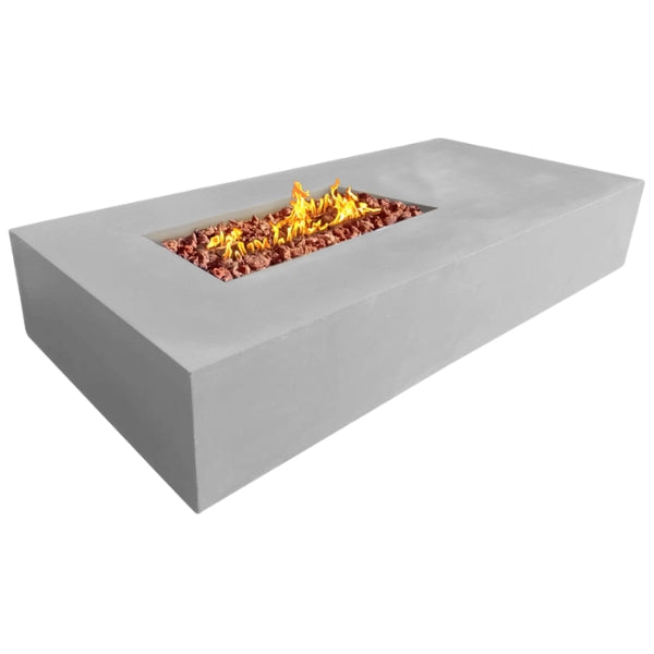 Stonelum Manhattan 02 Rectangular Concrete Fire Pit white with fire on a white backgroud