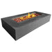 Stonelum Manhattan 03 Rectangular Concrete Fire Pit natural concrete with fire on a white background